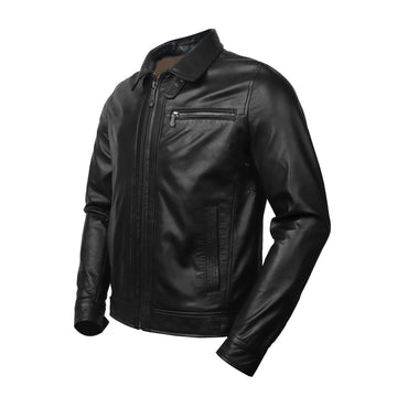 Men's Black Leather Club Collar Regular Fit Jacket By Brune & Bareskin