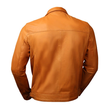 Regular Fit Club Collar Style Orangish Tan Leather Jacket By Brune & Bareskin