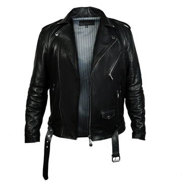 Asymmetrical Style Black Leather Biker Jacket