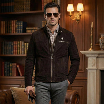 Slim Fit Dark Brown Suede Leather Jacket