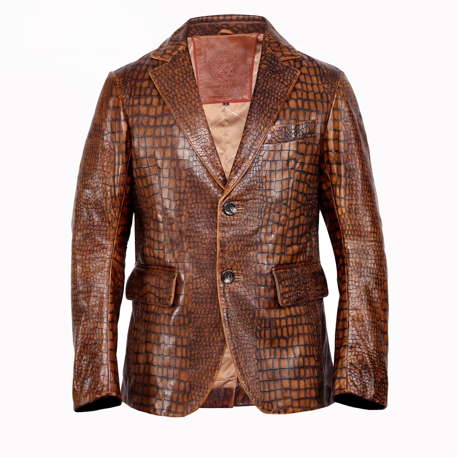 Tan Croco Embossed Leather Formal Blazer