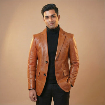 Men's Luxury Tan Leather Formal Blazer
