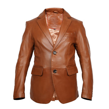 Men's Luxury Tan Leather Formal Blazer