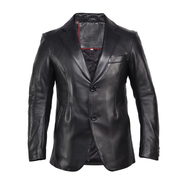 Men’s Luxury Black Pleated Leather Formal Blazer