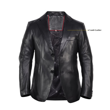 Men’s Luxury Black Pleated Leather Formal Blazer