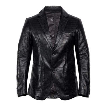 Black Croco Embossed Leather Formal Blazer