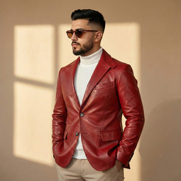 Men’s Luxury Wine Leather Blazer