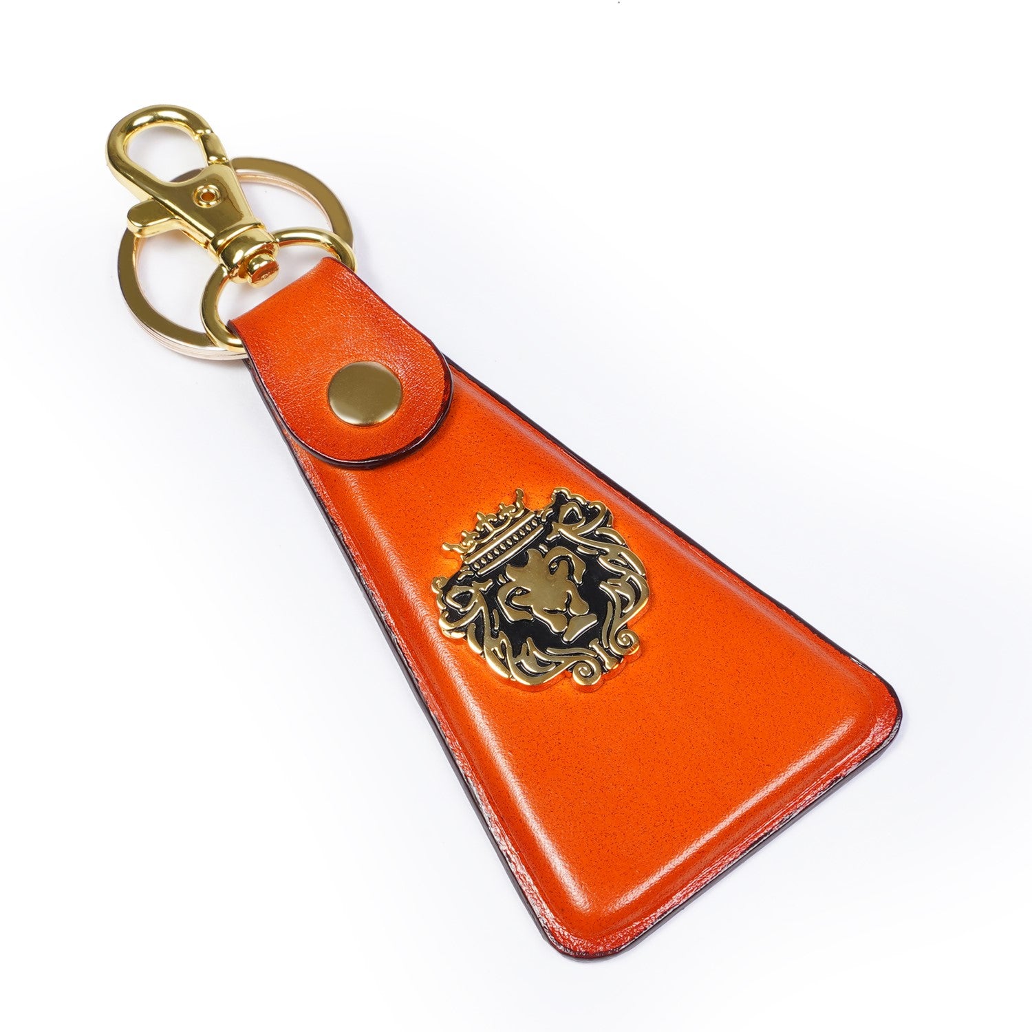 Orange Leather Triangular Key-chain With Metal Lion Belt Loop