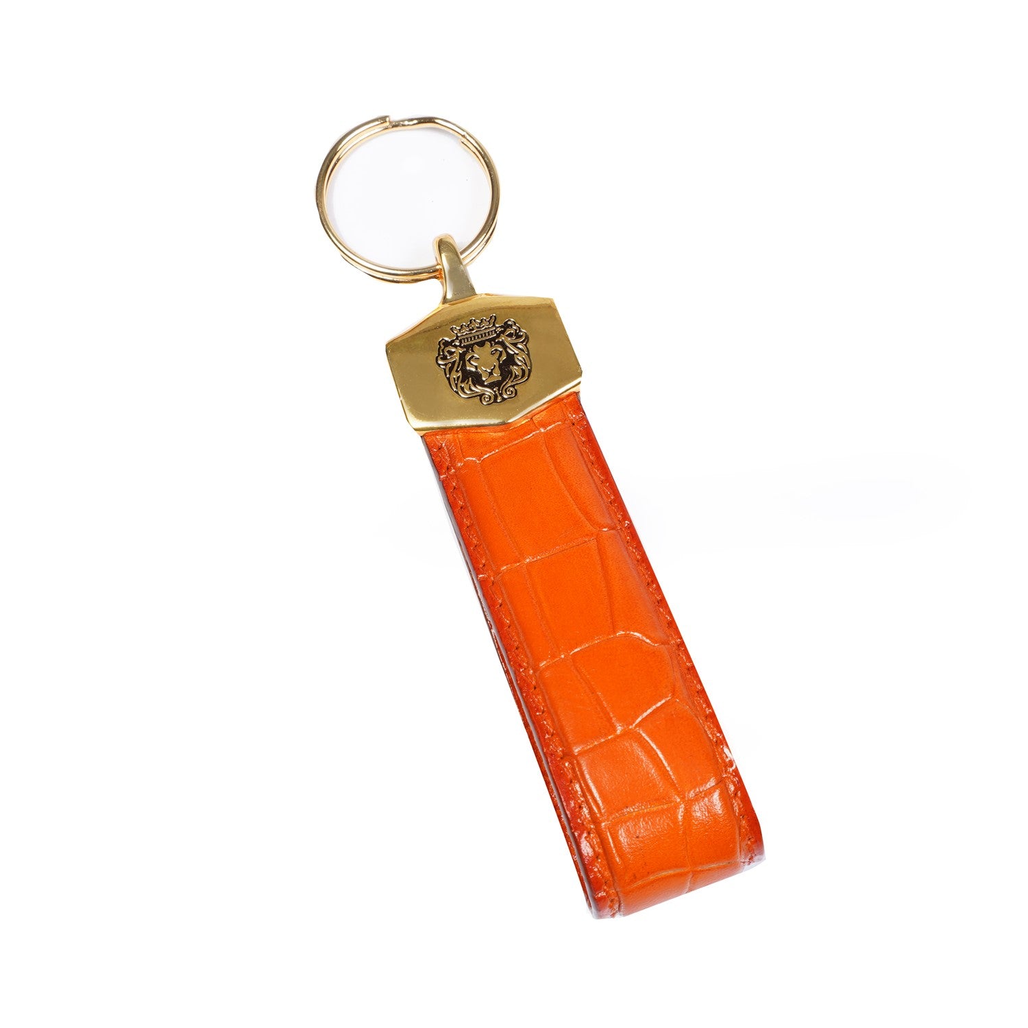 Orange Deep Cut Croco Textured Leather Elegant Keychain