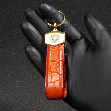 Orange Deep Cut Croco Textured Leather Elegant Keychain