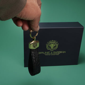 Black Croco Embossed Leather Keychain