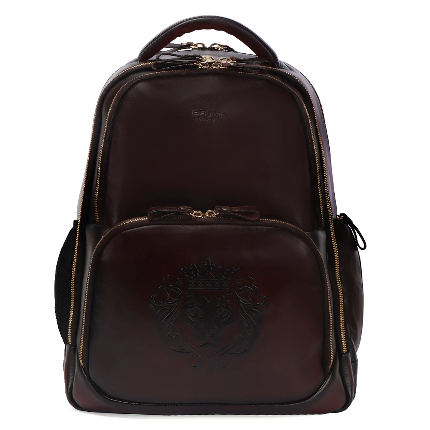 Dark Brown Leather Backpack With Embossed Lion