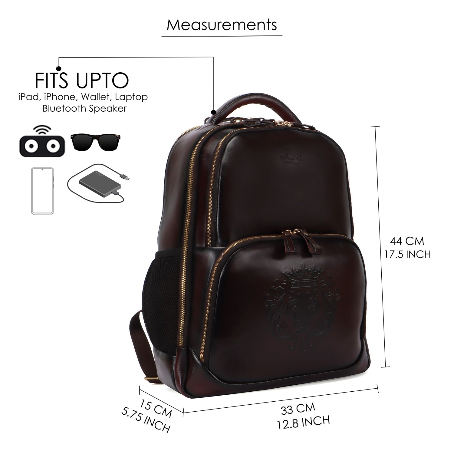 Dark Brown Leather Backpack With Embossed Lion Dark Brown Leather Backpack With Embossed Lion