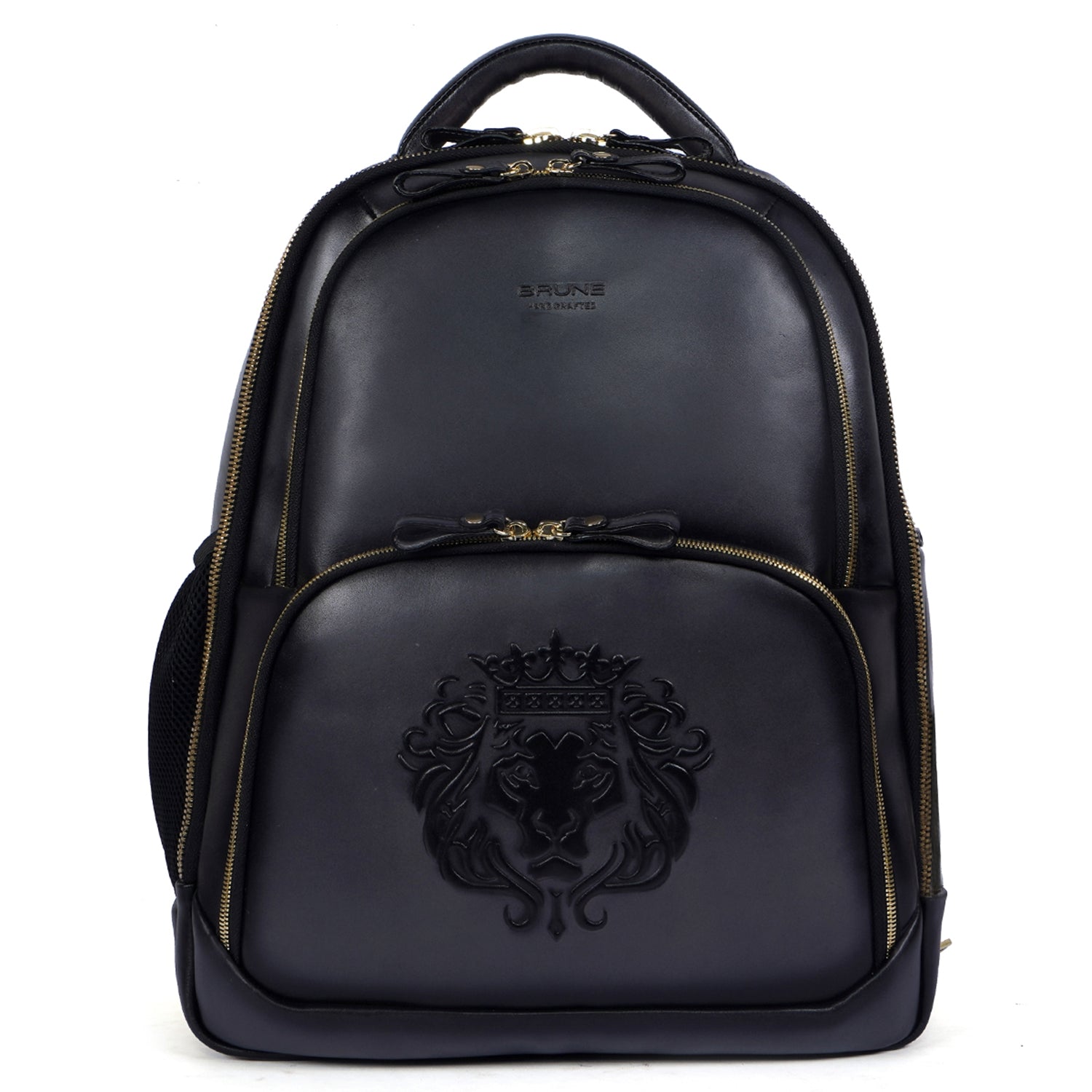 Embossed Lion Travel Backpack in Grey Leather
