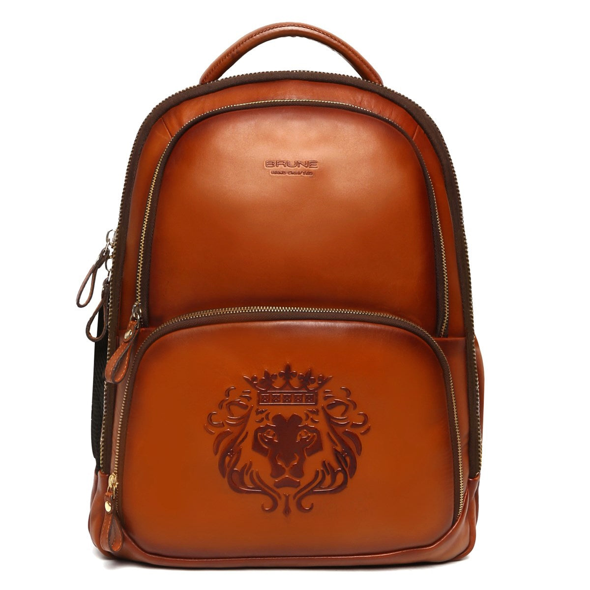 BCCI Team India Tan Leather Backpack With Embossed Lion Logo