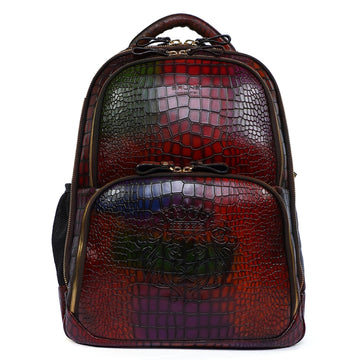 Multi Colored Deep Cut Leather Backpack