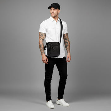 Textured Leather Small Sized Black Crossbody Bag