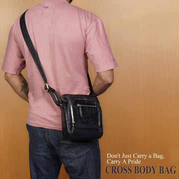 Medium Sized Crossbody Bag in Dark Grey Deep Cut Leather