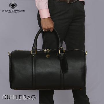 Travel Duffle/Gym Bag In Textured Black Leather