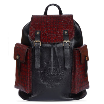 Rugsack Buckled Strap Backpack With Contrasting Black and Cognac Deep Cut Leather