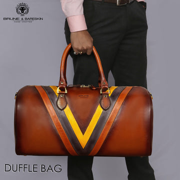 Leather Patchwork Tan Duffle Bag