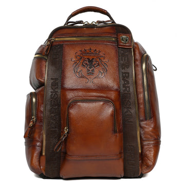 Light Weight Knitted Branded Strap Tan Backpack