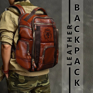 Light Weight Knitted Branded Strap Tan Backpack