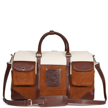 Hybrid Ostrich & Suede Duffle in Ivory Brown Tones