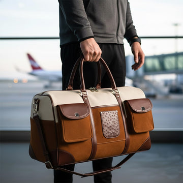 Hybrid Ostrich & Suede Duffle in Ivory Brown Tones