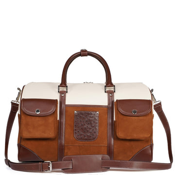 Hybrid Ostrich & Suede Duffle in Ivory Brown Tones