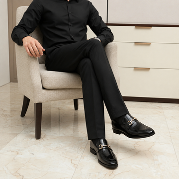Patent Black Leather Horse-bit Penny Loafers