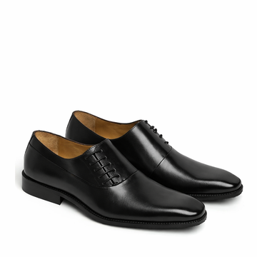 Brune & Bareskin Men Black Side Lace Squared Toe Leather Oxford Formal Shoes