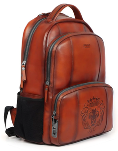 Fingerprint Scanner Lock Front Pocket Tan Leather Laptop Backpack