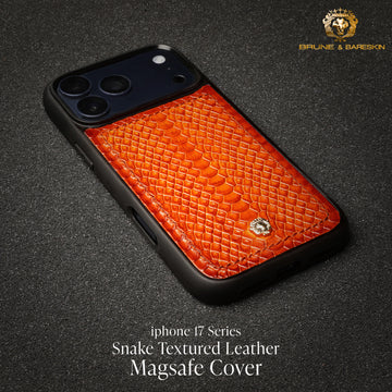 Vibrant Orange Snake-Textured Leather iPhone  17 Pro & 17 Pro Max Mobile Cover