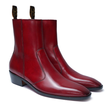 Light Wight Cuban Chelsea Boot In Wine Genuine Leather with Zip Closure