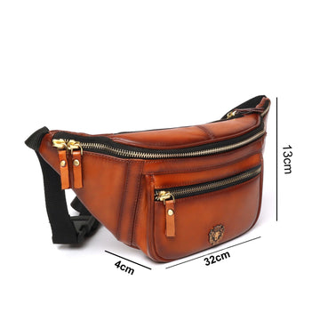 Fanny Pack with Golden Accessories In Tan Genuine Leather