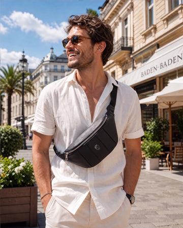 Cross Body Multi Compartment Black Pebbled Leather Bag