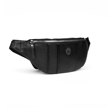 Cross Body Multi Compartment Black Pebbled Leather Bag