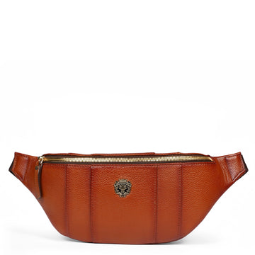 Cross Body Multi Compartment Tan Pebbled Leather Bag
