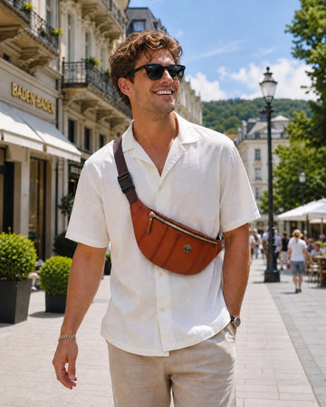 Cross Body Multi Compartment Tan Pebbled Leather Bag