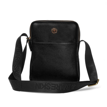 Black Crossbody City Bag in Textured Leather