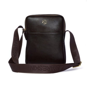 Cross-Body City Bag in Textured Dark Brown Leather