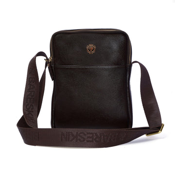 Cross-Body City Bag in Textured Dark Brown Leather