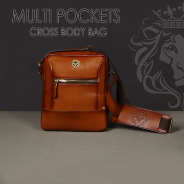 Tan Cross-body Bag with Adjustable Mesh/Guitar Strap