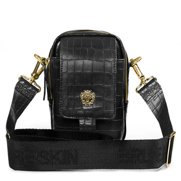 Branded Strap Black Cross-Body Bag