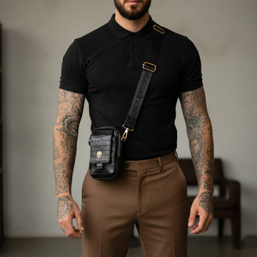 Branded Strap Black Cross-Body Bag