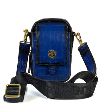 Branded Strap Blue Cross-Body Bag
