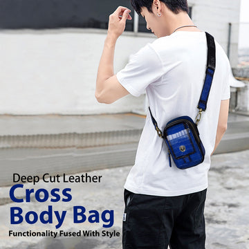 Branded Strap Blue Cross-Body Bag