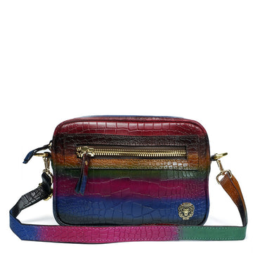 Men's Mini Handbag in Multi-Colored Croco Textured Leather