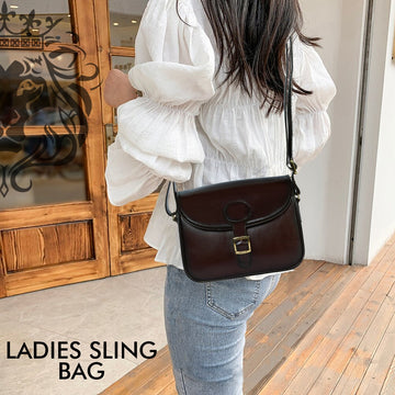 Dark Brown Leather Sling Bag with Adjustable Buckle